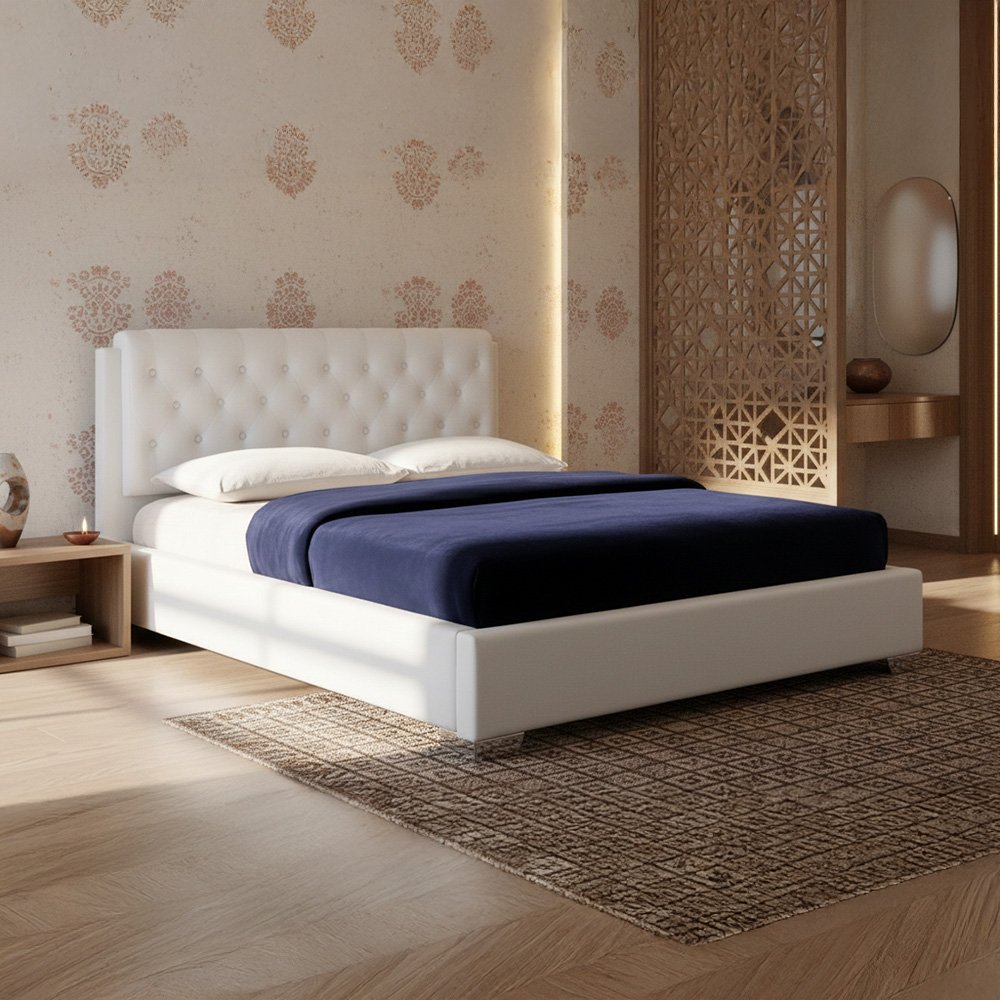 AMELIA TUFTED SNOW WHITE BED - KING SIZE